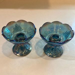 Blue Carnival Glass set of 2